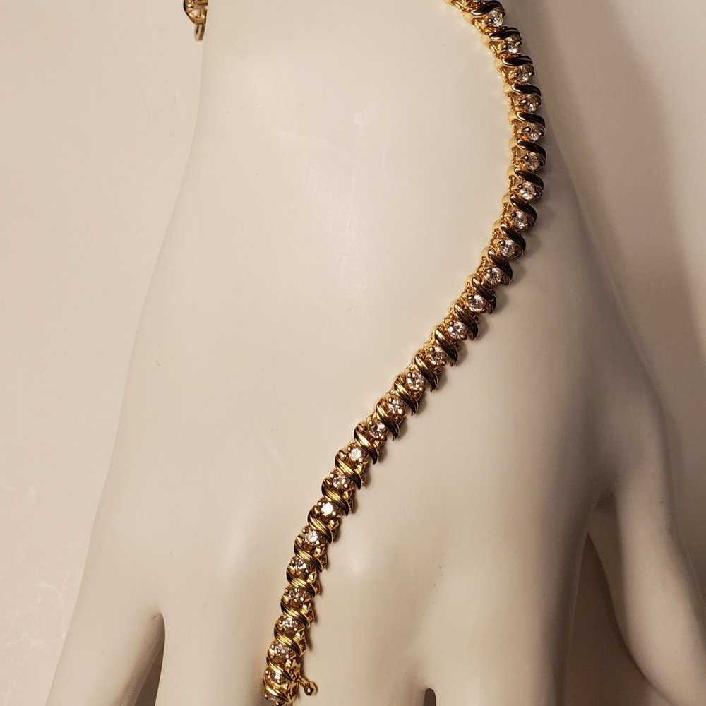 Diamond tennis S-link bracelet 14K yellow gold - Picture 6 of 13